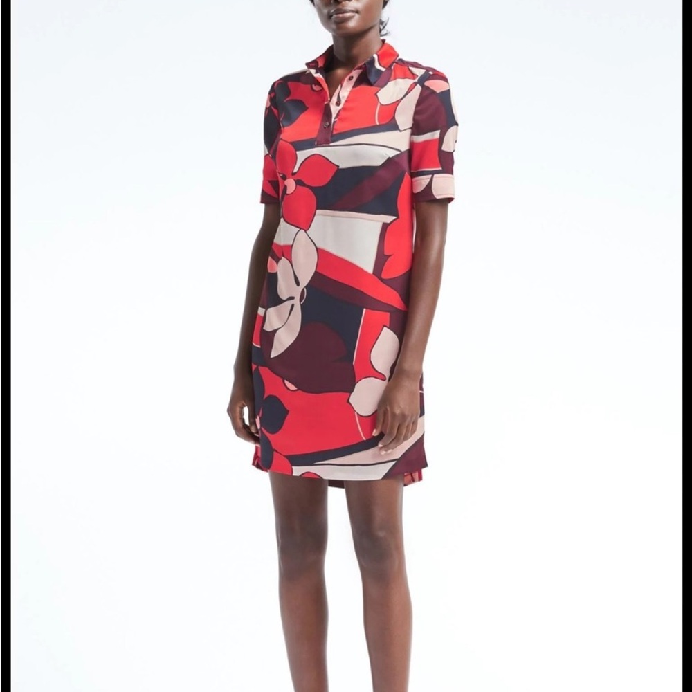 Banana Republic Floral Cuffed Sleeve Polo Midi Dress